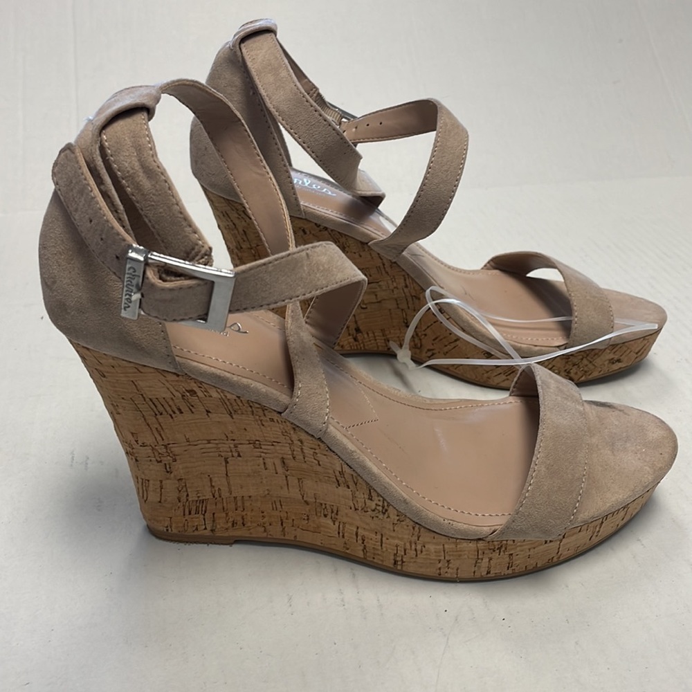 Charles David suede cork wedges